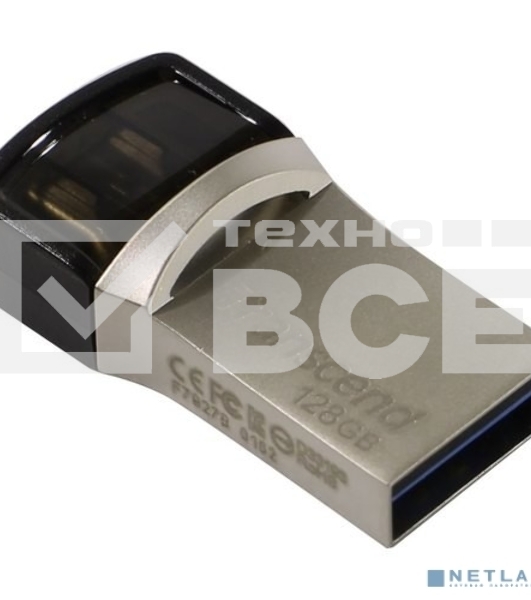 Флешка USB Transcend JetFlash 890S (TS128GJF890S), 128Gb, USB 3.1/Type-C, R/W 70/25, темно-серый