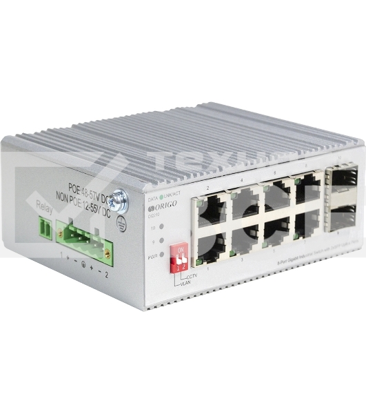 Коммутатор ORIGO Unmanaged Industrial Switch 8x1000Base-T, 2x1000Base-X SFP, Surge 4KV, -40 to 75°C