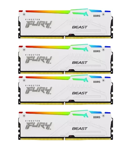 Оперативная память Kingston Fury Beast, DDR5, 128Gb (4x32 Gb), 5200 MHz, CL40, радиатор, RGb, белый