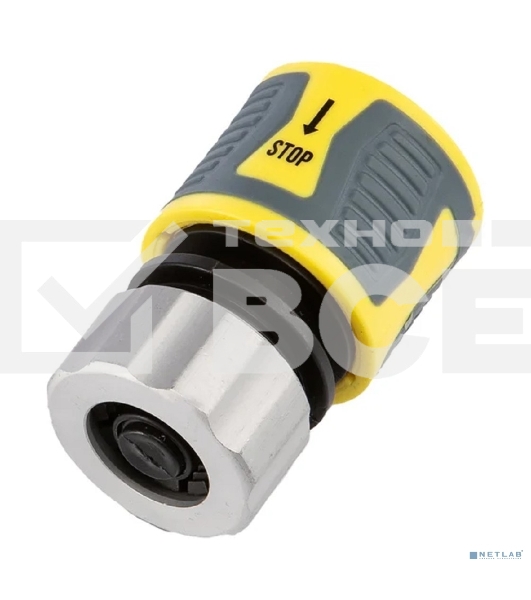 Коннектор для шланга, быстросъемный 1/2' с аквастопом, термопластичной резиной и зажимной гайкой из цинка Профи ЧЕТЫРЕ СЕЗОНА 