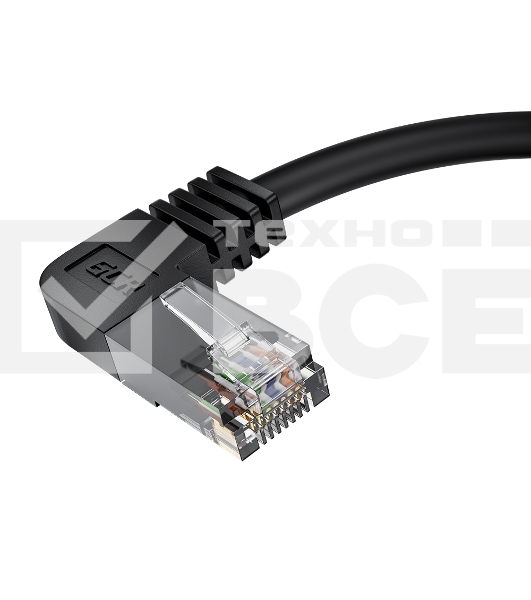 Патч-корд GCR прямой 2.0m UTP кат.5e, черный, левый угол, литой, ethernet high speed, RJ45, T568B, GCR-53151