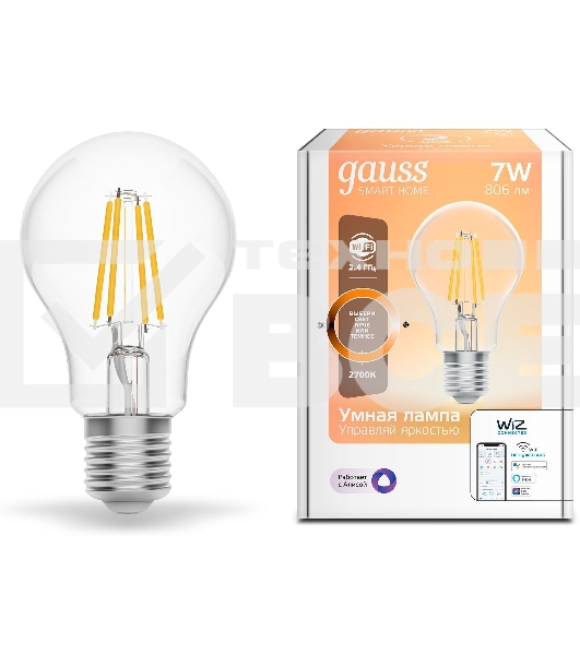 Лампа светодиодная филаментная Gauss Smart Home DIM E27 A60 7 Вт 1/10/40