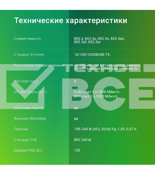Коммутатор Digma DSP208G-2G-1S-T120 (L2) 10x1Гбит/с 1SFP 8PoE 8PoE+ 120W неуправляемый