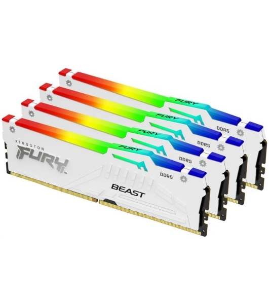 Оперативная память Kingston Fury Beast, DDR5, 128Gb (4x32 Gb), 5200 MHz, CL40, радиатор, RGb, белый
