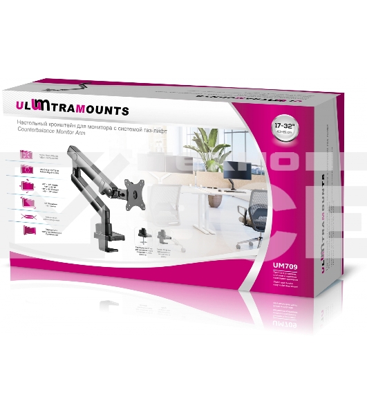 Кронштейн для мониторов Ultramounts UM709 черный 17'-32' макс.8кг крепление к столешнице поворот и наклон