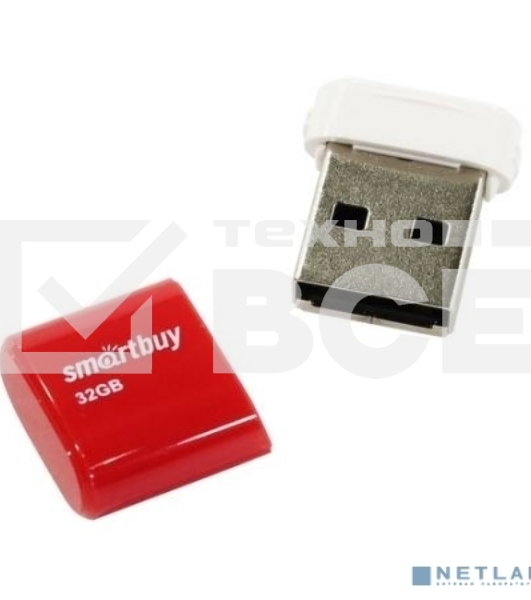 Флешка USB R/W Smartbuy LARA Red (SB32GbLARA-R), 32Gb, USB 2.0, R/W 25/15, красный