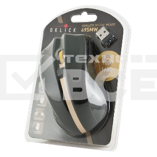 Мышь беспроводная Oklick 495MW черный/золотистый, 1600 dpi, радиоканал, USB, кнопки - 6