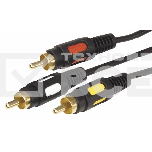 Шнур 3 RCA - 3 RCA, длина 5 метров, черный (GOLD) Rexant