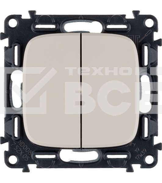 Механизм выключателя 2-кл. СП Valena Allure 10А IP20 250 В с лицевой панелью; безвинтовые зажимы сл. кость Legrand 752805