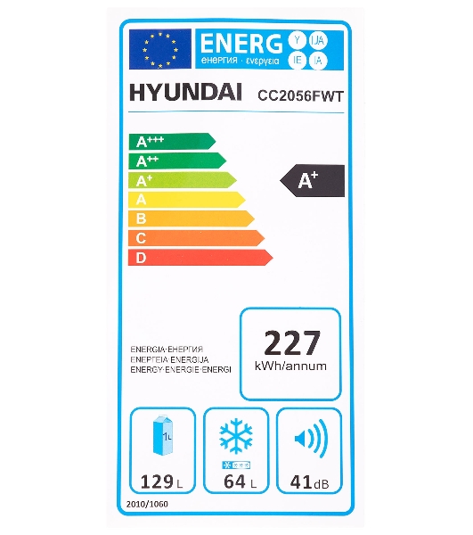 Холодильник Hyundai CC2056FWT белый двухкамерный 129/64л морозилка снизу, No Frost