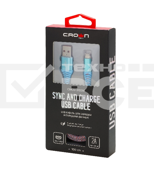 Кабель Crown USB - microUSB CMCU-3102M blue