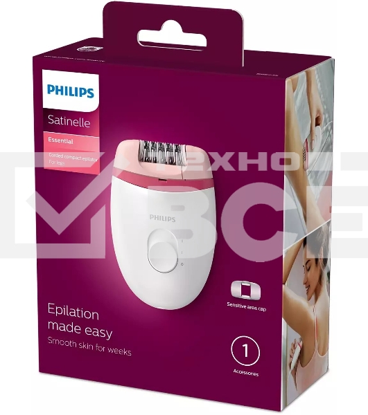 Эпилятор Philips BRE235/00 скор.:2 насад.:1 от электр.сети белый/розовый