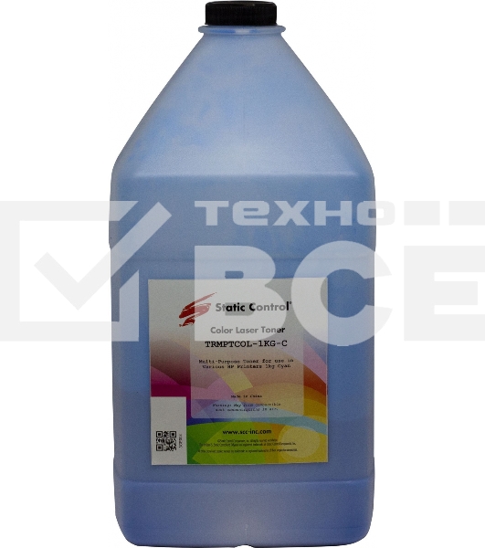 Тонер Static Control TRMPTCOL-1KG-C голубой флакон 1000гр. для принтера HP CLJCP1515/Canon MF8330