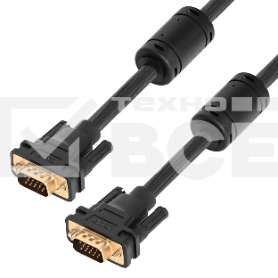 Кабель GCR PROF Premium SVGA 1.8m чёрный, GOLD, ферритовые кольца, OD8.0mm, 15M / 15M, 28/28 AWG, двойной экран