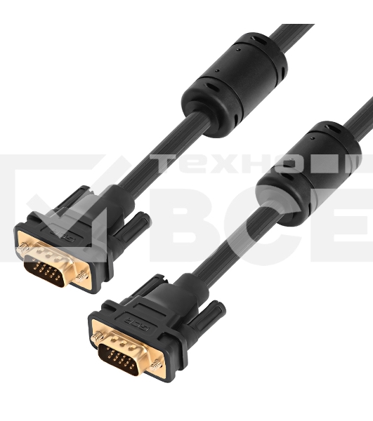 Кабель GCR PROF Premium SVGA 1.8m чёрный, GOLD, ферритовые кольца, OD8.0mm, 15M / 15M, 28/28 AWG, двойной экран