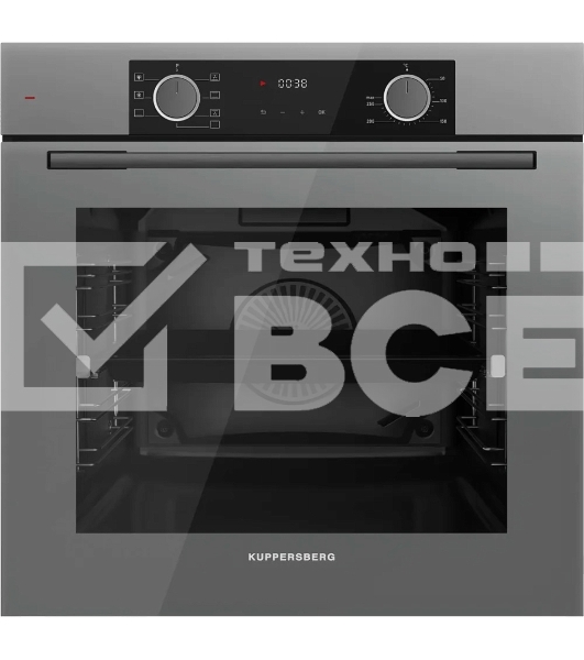 Электрический духовой шкаф Kuppersberg HF 608 GR, Поворотные переключатели, Цифровой таймер, Режимы работы: Нижний нагрев, Традиционный нагрев, Верхний нагрев с конвекцией, Разморозка, Верхний нагрев, Традиционный нагрев с конвекцией, Эмаль легкой очистки