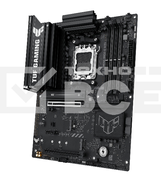 Материнская плата ASUS TUF Gaming B850-E WiFi, AM5, AMD B850, 4xDDR5, 4xSATA, 3xM.2, 1xPCIe 5.0 x16, 1xPCIe 4.0 x16, 1xPCIe x1, 1xDP, 1xHDMI, 2xUSB-C (1x10Gbps, 1x20Gbps), 3xUSB-A 5Gbps, 3xUSB-A 2.0, 1x2.5Gb LAN, Wi-Fi 6E, Bluetooth 5.3, 3x3.5 мм, 7.1, AT