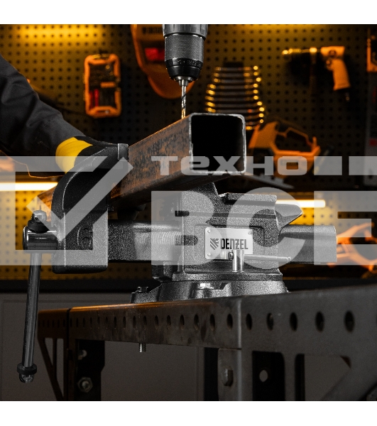 Тиски слесарные BVH-150, 150 мм, поворотные, стальная направляющая, с наковальней Denzel