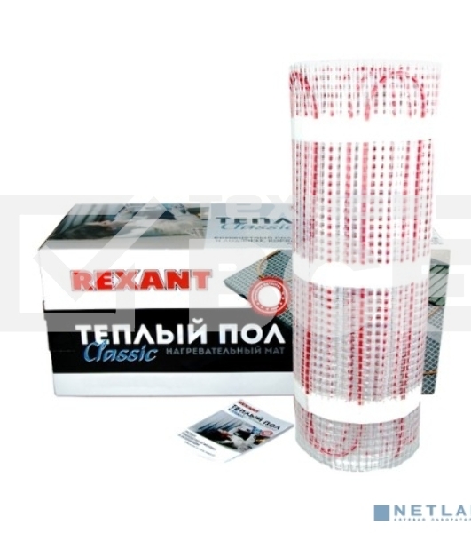Теплый пол (нагревательный мат) Rexant Classic RNX -5,0-750 (площадь 5,0 м2 (0,5 х 10,0 м)), 750 Вт, двухжильный с экраном