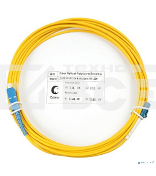 Комм. шнур оптический Cabeus Tight Buffer, Simplex SC/LC, OS2 9/125, LSZH, 7м, d= 3мм, синий хвостовик, желтый
