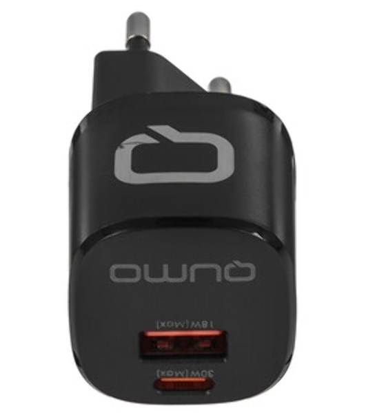 Сетевое зарядное устройство Qumo Energy GaN Mini PD 30W (Charger 0072), два порта: Type-C PD + USB-A QC3.0, черный