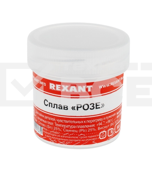 Припой «Сплав Розе» Rexant, 50 г, (олово 25%, свинец 25%, Висмут 50%), баночка