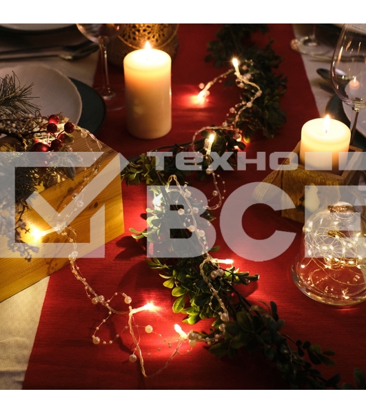 Гирлянда светодиодная «Жемчужинки» 1.5 м, 10 LED, прозрачный ПВХ, цвет свечения теплый белый, 2 х АА (батарейки не в комплекте) NEON-NIGHT