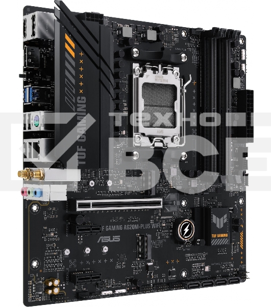 Материнская плата ASUS TUF GAMING A620M-PLUS WIFI, AM5, AMD A620, 4xDDR5, 4xSATA, 2xM.2, 1xPCIe 4.0 x16, 2xPCIe x1, 2xDP, 1xHDMI, 1x 2.5Gb LAN, 4xUSB-A 2.0, 2xUSB-A 3.2 Gen 1, 3x3.5 мм, 7.1, mATX