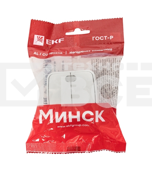 Выключатель 2-клавишный ОП 10А с индикатором белый EKF Basic Минск