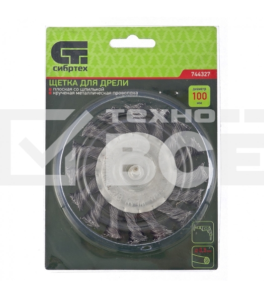 Щетка для дрели Matrix 100 мм, плоская со шпилькой, крученая металлическая проволока