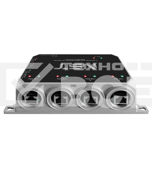 Уличный Ultra PoE удлинитель - коммутатор Gigabit Ethernet до 250м на 5 портов. Порты Ethernet: Вход - 1x10/100/1000Base-T RJ45; Выход - 4x10/100/1000Base-T RJ45. Порты PoE: Вход - 1xIEEE 802.3af/at/bt/Passive POE (до 120W); Выход - 1xIEEE 802.3af/at/bt (