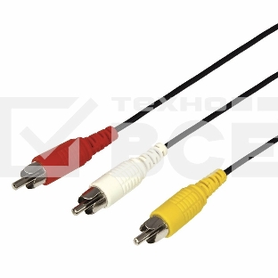 Шнур Rexant 3 RCA - 3 RCA, 3 м, черный (10 шт./уп.)