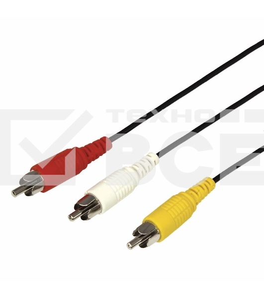 Шнур Rexant 3 RCA - 3 RCA, 3 м, черный (10 шт./уп.)