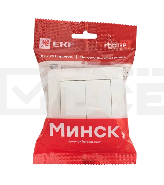 Выключатель 2-клавишный СП,10А, белый EKF Basic Минск