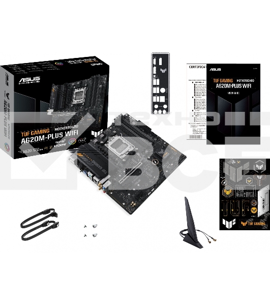 Материнская плата ASUS TUF GAMING A620M-PLUS WIFI, AM5, AMD A620, 4xDDR5, 4xSATA, 2xM.2, 1xPCIe 4.0 x16, 2xPCIe x1, 2xDP, 1xHDMI, 1x 2.5Gb LAN, 4xUSB-A 2.0, 2xUSB-A 3.2 Gen 1, 3x3.5 мм, 7.1, mATX