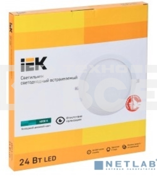 Светильник Iek LDVO0-1609-1-24-4000-K01 ДВО 1609 белый круг LED 24Вт 4000 IP20 алюм. корпус, диам 295 мм