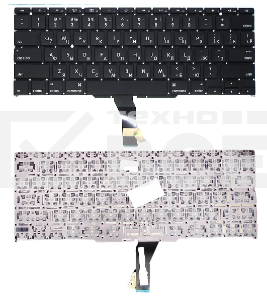 Клавиатура для ноутбука MacBook A1370 2011+ черная с подсветкой, плоский ENTER