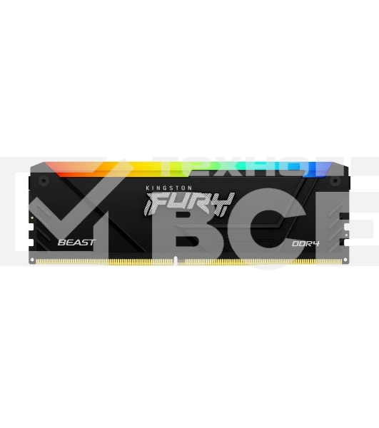Оперативная память Kingston Fury Beast, DDR4, 8GB (1x8GB), 3600MHz, CL17, с радиатором, RGB, черный