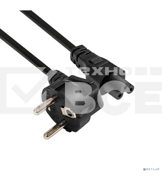 Кабель питания ноутбуков ExeGate Power PC5-0,5P (Евровилка Schuko->C5, VDE-250V-3*0.5мм2, медь, черный, 6A, 0.5м)