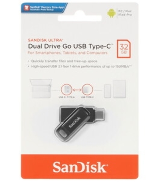 Флешка USB Sandisk DDC3 (SDDDC3-032G-G46), 32Gb, USB 3.0/USB Type-C, R/W 150/30, черный
