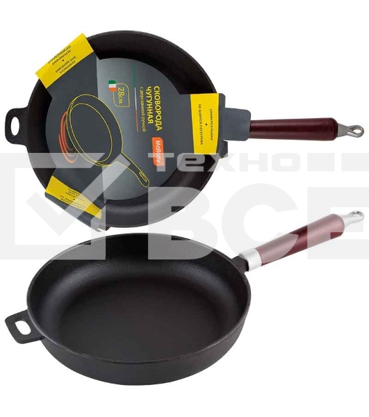 Сковорода MALLONY CIF28-W чугунная с деревянной ручкой, диам - 28 см