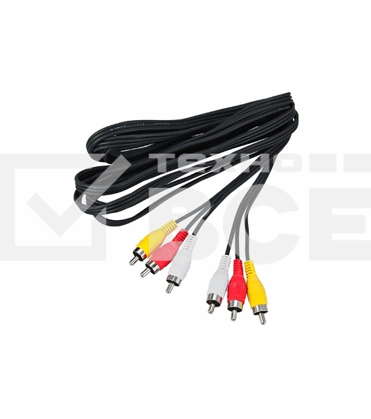 Шнур Rexant 3 RCA - 3 RCA, 3 м, черный (10 шт./уп.)