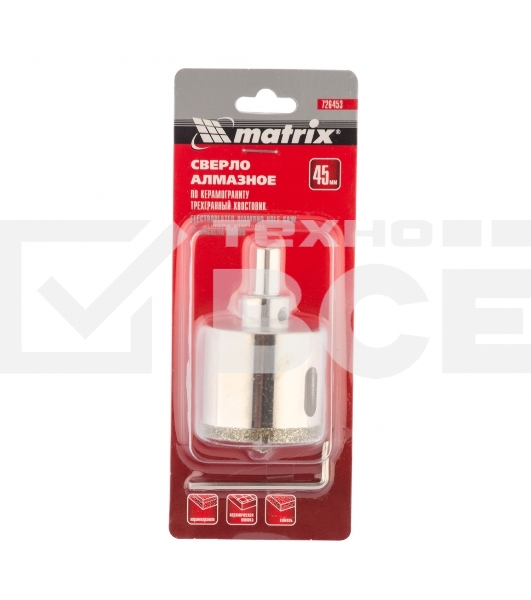 Сверло алмазное Matrix по керамограниту, 45 х 67 мм