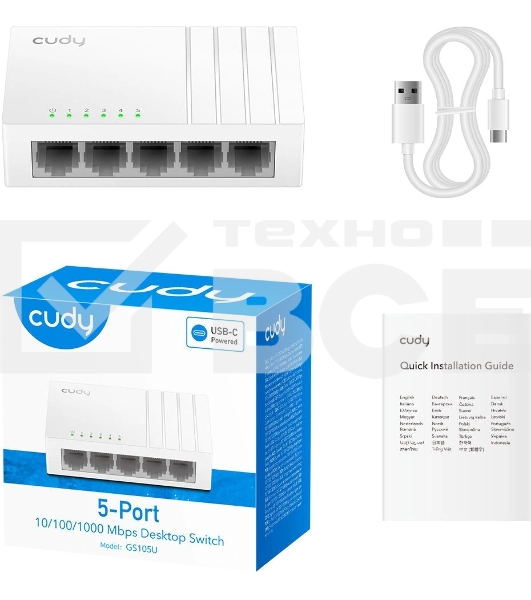 Коммутатор 5-Port Gigabit Desktop Switch, 5 10/100/1000M RJ45 Ports, Loop Detection, Desktop Plastic Case, Power Saving, Plug & Play, Wall-Mount,  Power Adapter Not Included