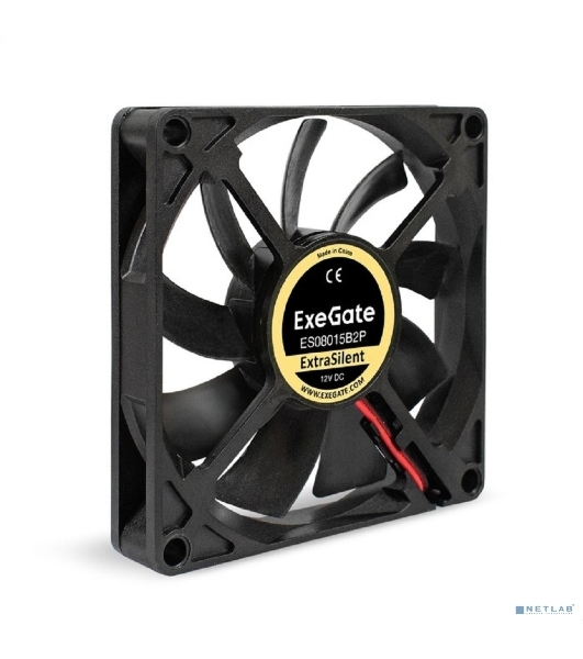 Вентилятор для корпуса ExeGate ExtraSilent ES08015B2P черный, 80 мм, 1700 об/мин, 17 дБ, 2 pin