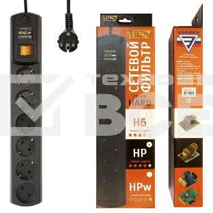 Сетевой фильтр Most HP 2м (6 розеток) черный (коробка)