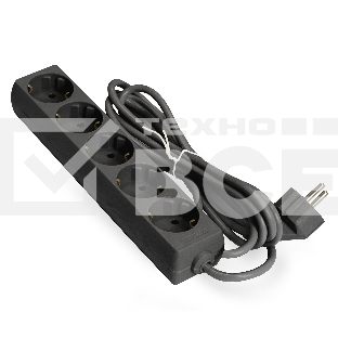 Удлинитель ExeGate ECE-5-1.8B (EX285819RUS), черный, 1,8 м, евровилка с заземлением, 5 евророзеток с заземлением, 2200 Вт