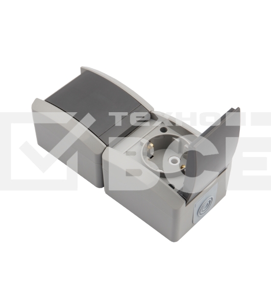 Блок из 2 розеток вертикальный Kranz INDUSTRIAL открытой установки с заземлением, IP54 серый