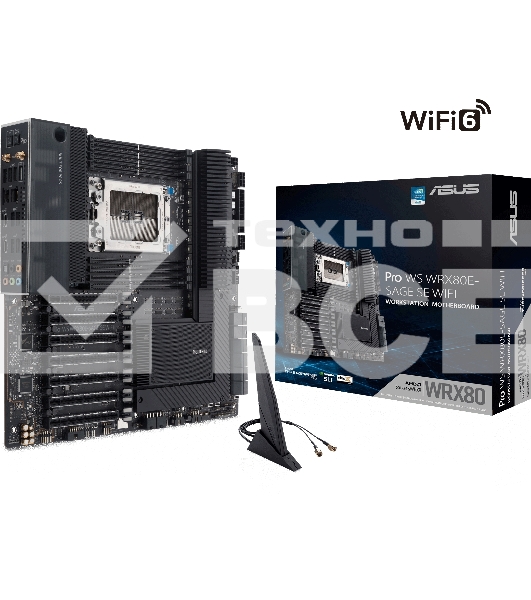 Материнская плата ASUS Pro WS WRX80E-SAGE SE WIFI, sWRX8, AMD WRX80, 8xDDR4, 8xSATA, 3xM.2, 7xPCI-E 4.0 x16, 2x 10Gb LAN, 8xUSB-A 3.2 Gen 2, 5x3.5 мм, 7.1, E-ATX