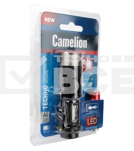 Фонарь LED5135 (LED XPE ZOOM 3 реж 1хLR6 алюм. блистер черный Camelion 12915